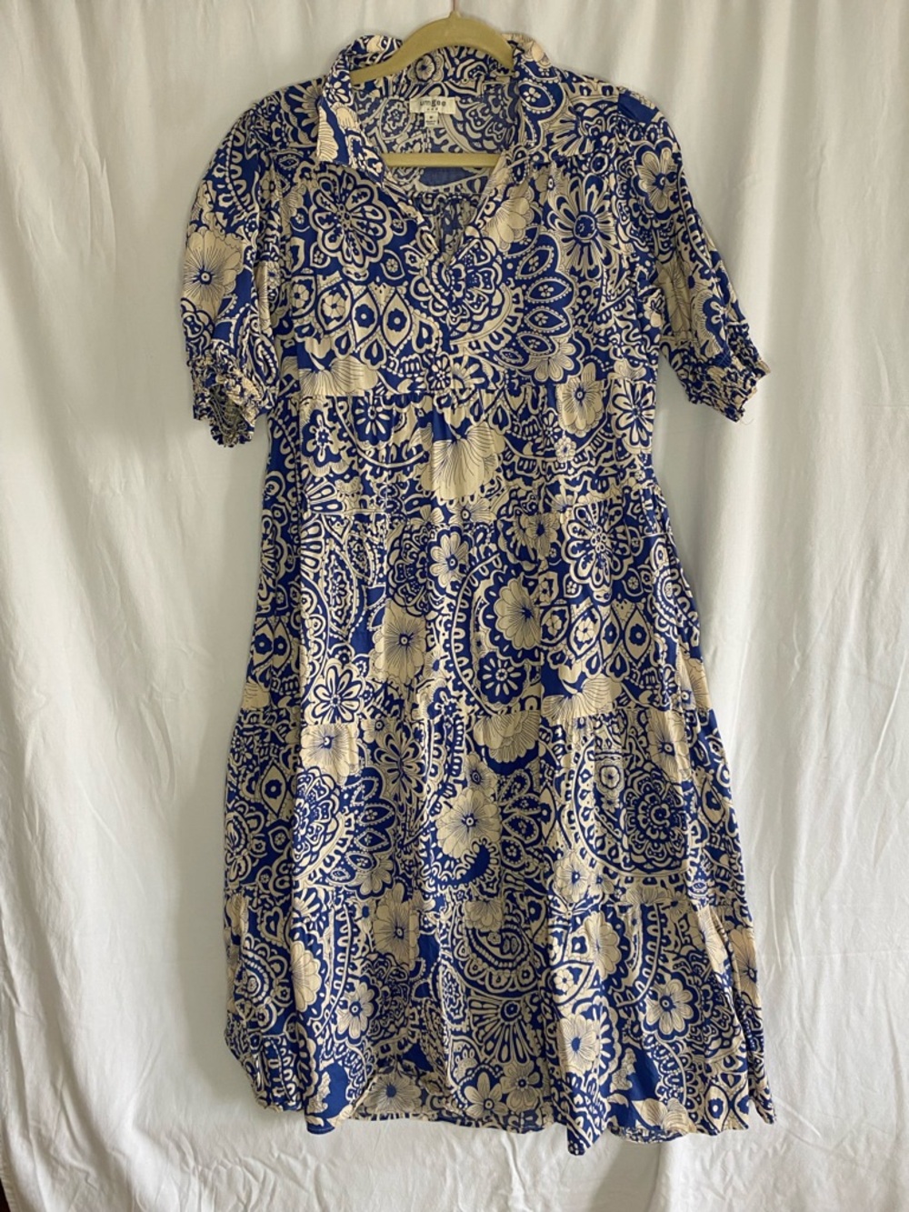 Umgee Navy and Cream Floral Tiered Midi Maternity Dress